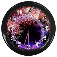 Happy New Year Clock Time Fireworks Pictures Wall Clocks (black) by Sapixe