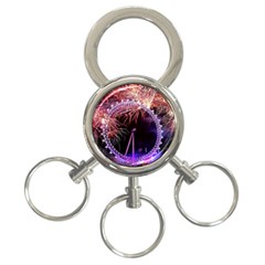 Happy New Year Clock Time Fireworks Pictures 3-ring Key Chains by Sapixe