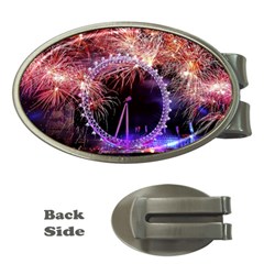 Happy New Year Clock Time Fireworks Pictures Money Clips (oval)  by Sapixe