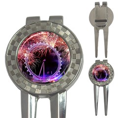 Happy New Year Clock Time Fireworks Pictures 3-in-1 Golf Divots by Sapixe