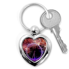 Happy New Year Clock Time Fireworks Pictures Key Chains (heart)  by Sapixe