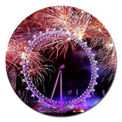 Happy New Year Clock Time Fireworks Pictures Magnet 5  (round) by Sapixe