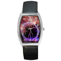 Happy New Year Clock Time Fireworks Pictures Barrel Style Metal Watch by Sapixe