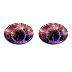 Happy New Year Clock Time Fireworks Pictures Cufflinks (oval) by Sapixe