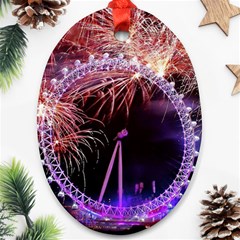 Happy New Year Clock Time Fireworks Pictures Oval Ornament (two Sides) by Sapixe