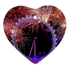 Happy New Year Clock Time Fireworks Pictures Heart Ornament (two Sides) by Sapixe