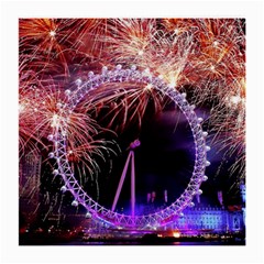 Happy New Year Clock Time Fireworks Pictures Medium Glasses Cloth (2-side) by Sapixe