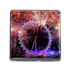 Happy New Year Clock Time Fireworks Pictures Memory Card Reader (square) by Sapixe