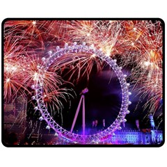 Happy New Year Clock Time Fireworks Pictures Fleece Blanket (medium)  by Sapixe