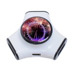 Happy New Year Clock Time Fireworks Pictures 3-Port USB Hub Front