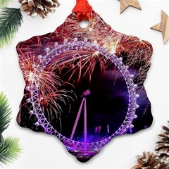 Happy New Year Clock Time Fireworks Pictures Ornament (snowflake) by Sapixe