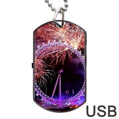 Happy New Year Clock Time Fireworks Pictures Dog Tag Usb Flash (two Sides) by Sapixe