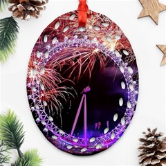 Happy New Year Clock Time Fireworks Pictures Oval Filigree Ornament (two Sides) by Sapixe