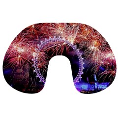 Happy New Year Clock Time Fireworks Pictures Travel Neck Pillows by Sapixe