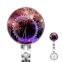 Happy New Year Clock Time Fireworks Pictures Stainless Steel Nurses Watch by Sapixe