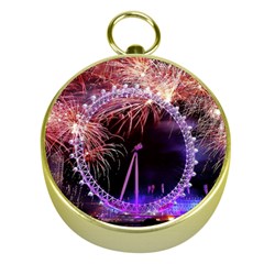 Happy New Year Clock Time Fireworks Pictures Gold Compasses by Sapixe