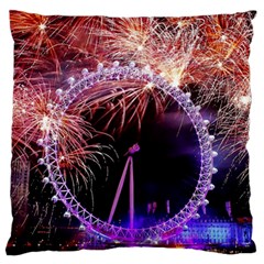 Happy New Year Clock Time Fireworks Pictures Large Flano Cushion Case (one Side) by Sapixe