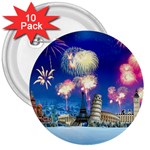 Happy New Year Celebration Of The New Year Landmarks Of The Most Famous Cities Around The World Fire 3  Buttons (10 pack)  Front