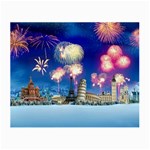 Happy New Year Celebration Of The New Year Landmarks Of The Most Famous Cities Around The World Fire Small Glasses Cloth Front