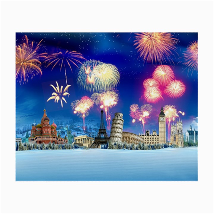 Happy New Year Celebration Of The New Year Landmarks Of The Most Famous Cities Around The World Fire Small Glasses Cloth