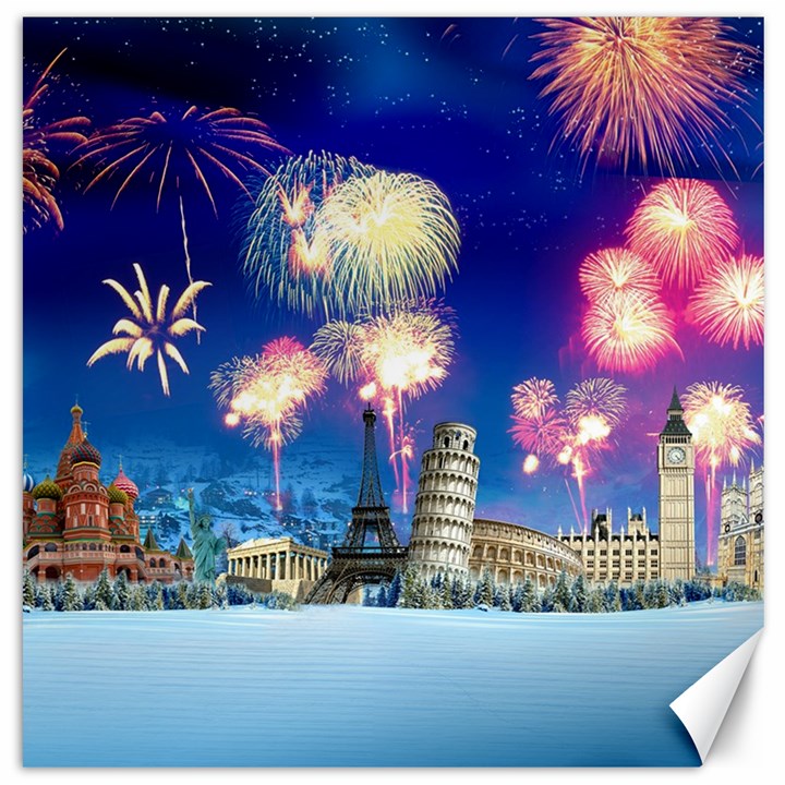 Happy New Year Celebration Of The New Year Landmarks Of The Most Famous Cities Around The World Fire Canvas 20  x 20  