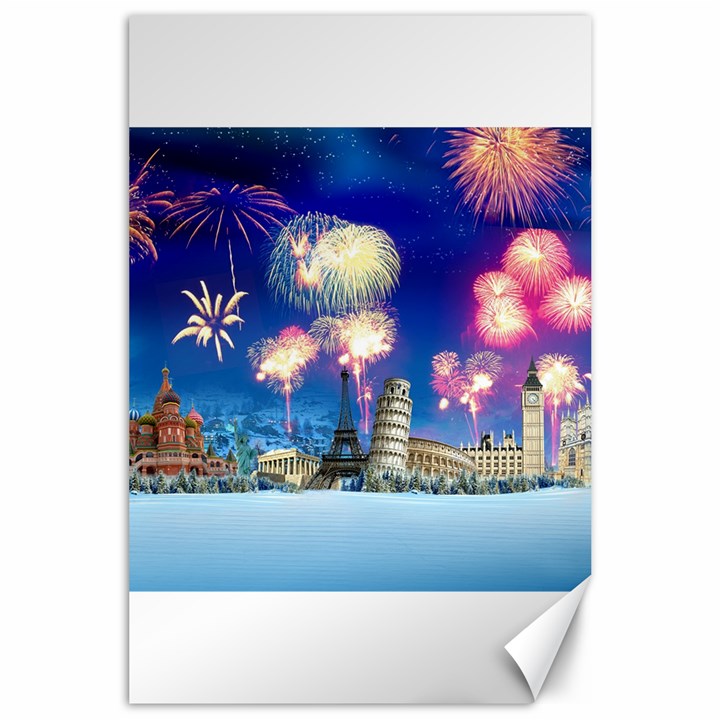 Happy New Year Celebration Of The New Year Landmarks Of The Most Famous Cities Around The World Fire Canvas 24  x 36 