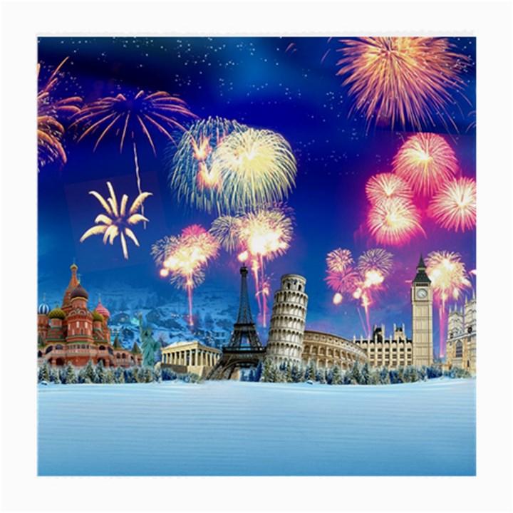 Happy New Year Celebration Of The New Year Landmarks Of The Most Famous Cities Around The World Fire Medium Glasses Cloth (2-Side)