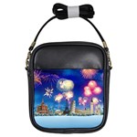 Happy New Year Celebration Of The New Year Landmarks Of The Most Famous Cities Around The World Fire Girls Sling Bags Front