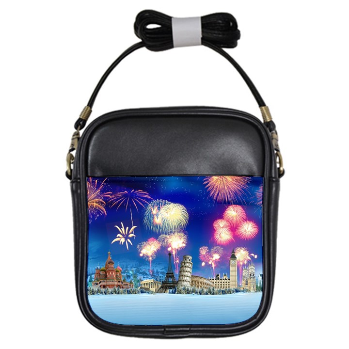 Happy New Year Celebration Of The New Year Landmarks Of The Most Famous Cities Around The World Fire Girls Sling Bags