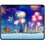 Happy New Year Celebration Of The New Year Landmarks Of The Most Famous Cities Around The World Fire Fleece Blanket (Medium)  60 x50  Blanket Front