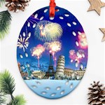 Happy New Year Celebration Of The New Year Landmarks Of The Most Famous Cities Around The World Fire Ornament (Oval Filigree) Front