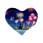 Happy New Year Celebration Of The New Year Landmarks Of The Most Famous Cities Around The World Fire Standard 16  Premium Heart Shape Cushions Front