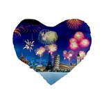 Happy New Year Celebration Of The New Year Landmarks Of The Most Famous Cities Around The World Fire Standard 16  Premium Heart Shape Cushions Back