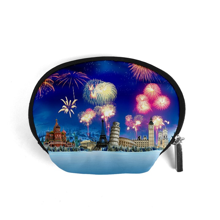 Happy New Year Celebration Of The New Year Landmarks Of The Most Famous Cities Around The World Fire Accessory Pouches (Small) 