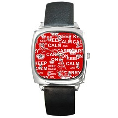 Keep Calm And Carry On Square Metal Watch