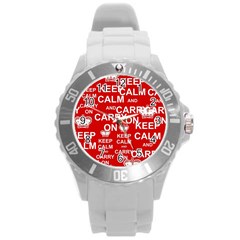 Keep Calm And Carry On Round Plastic Sport Watch (L)