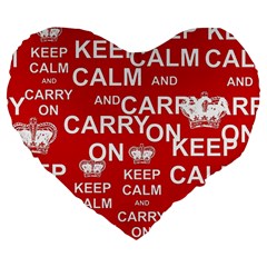 Keep Calm And Carry On Large 19  Premium Flano Heart Shape Cushions