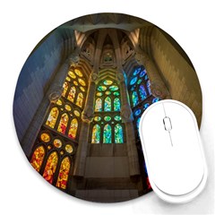 Leopard Barcelona Stained Glass Colorful Glass Round Mousepads by Sapixe