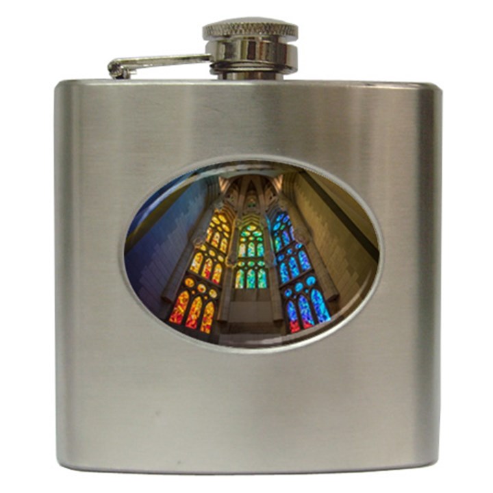 Leopard Barcelona Stained Glass Colorful Glass Hip Flask (6 oz)