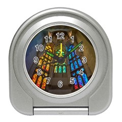 Leopard Barcelona Stained Glass Colorful Glass Travel Alarm Clocks by Sapixe