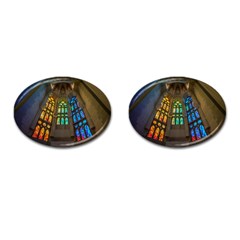 Leopard Barcelona Stained Glass Colorful Glass Cufflinks (oval) by Sapixe