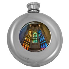 Leopard Barcelona Stained Glass Colorful Glass Round Hip Flask (5 Oz) by Sapixe