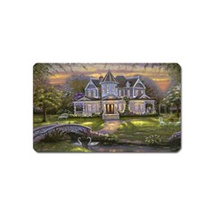 Landscape House River Bridge Swans Art Background Magnet (name Card) by Sapixe