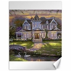 Landscape House River Bridge Swans Art Background Canvas 18  X 24   by Sapixe