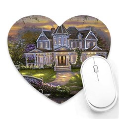 Landscape House River Bridge Swans Art Background Heart Mousepads by Sapixe