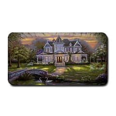 Landscape House River Bridge Swans Art Background Medium Bar Mats by Sapixe