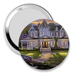 Landscape House River Bridge Swans Art Background 3  Handbag Mirrors