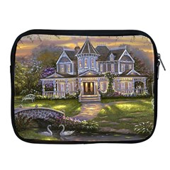 Landscape House River Bridge Swans Art Background Apple Ipad 2/3/4 Zipper Cases by Sapixe