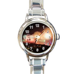 Kuwait Liberation Day National Day Fireworks Round Italian Charm Watch by Sapixe