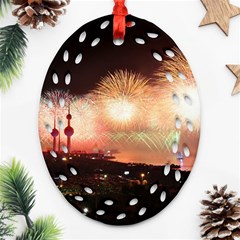 Kuwait Liberation Day National Day Fireworks Oval Filigree Ornament (two Sides) by Sapixe